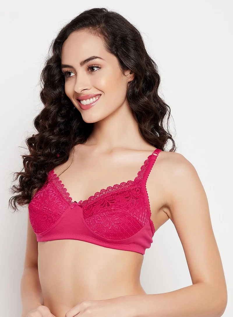 Clovia Pink Non-Padded Non-Wired Full Cup Bra in Hot Pink - Lace for Women | Best Price UAE